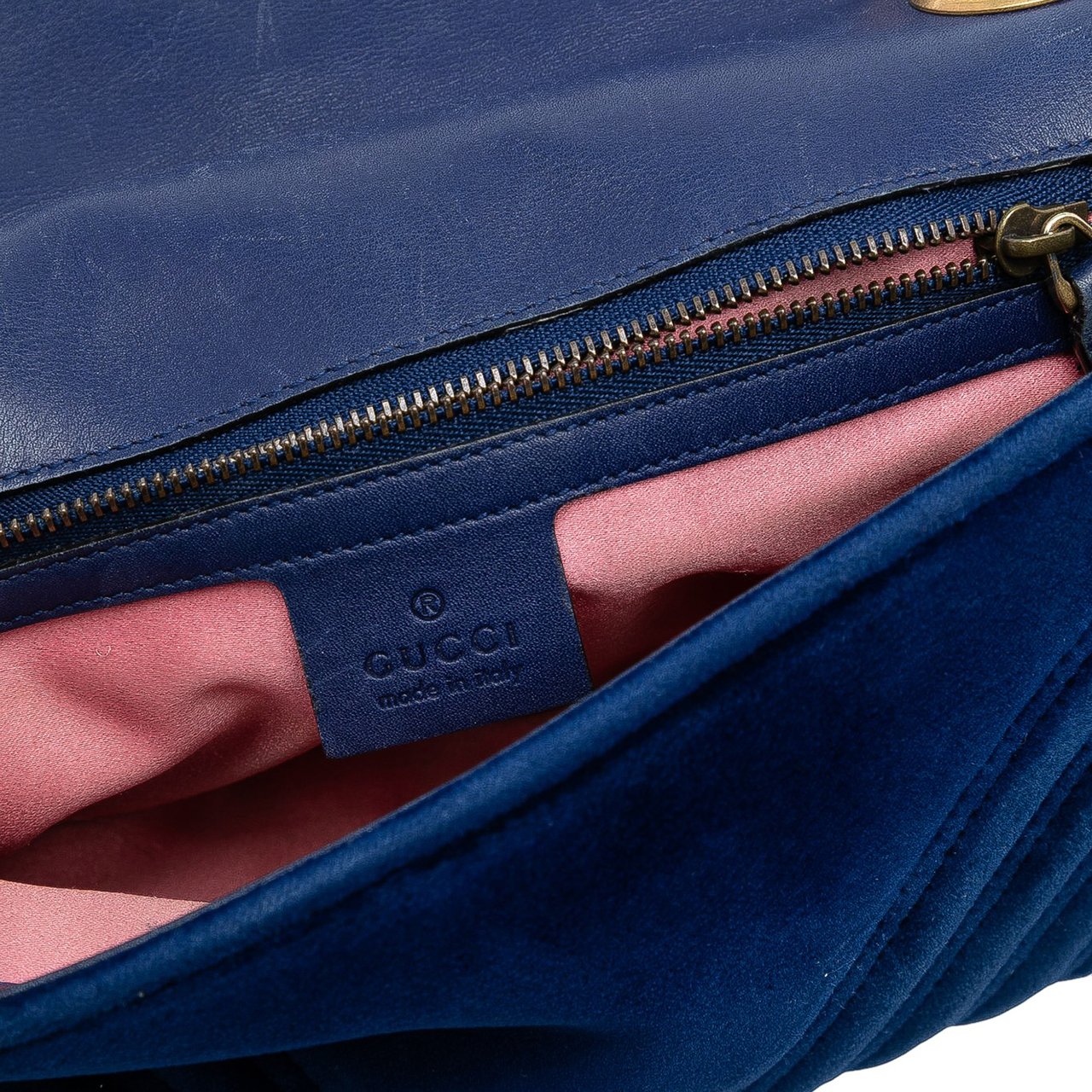 Gucci Medium GG Marmont Matelasse Velvet Shoulder Bag Blauw