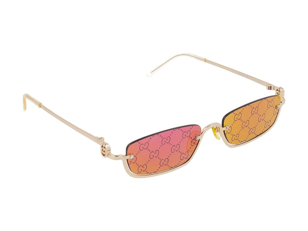 Gucci Gold Gradient Rectangular Metal Sunglasses Roze