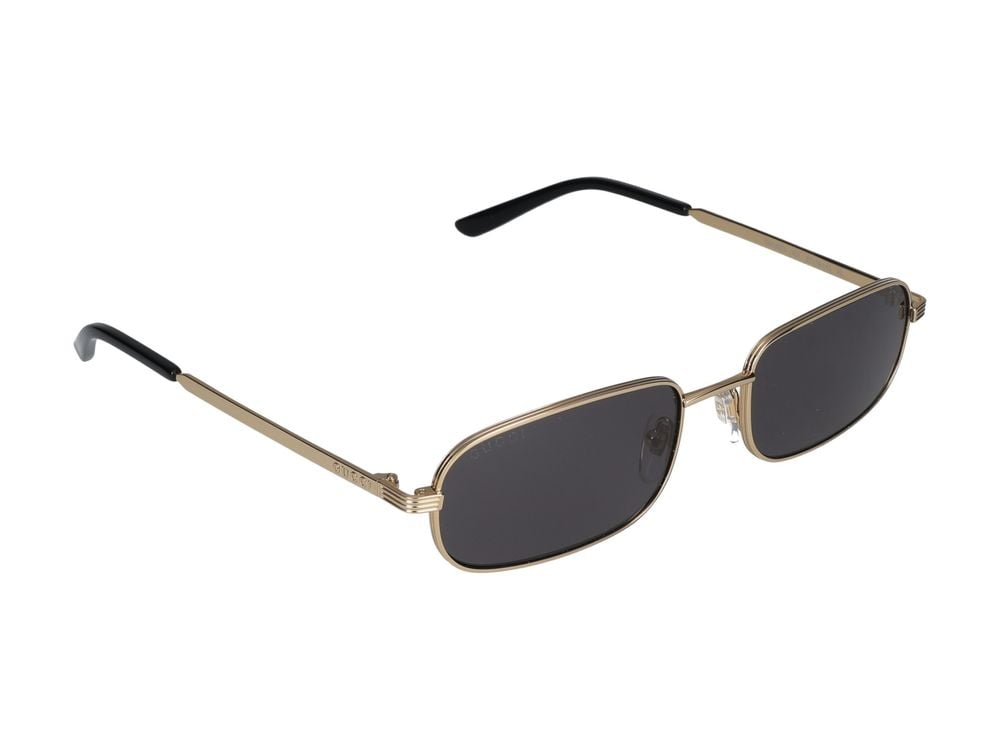 Gucci Gold Metal Frame Rectangular Sunglasses Grijs