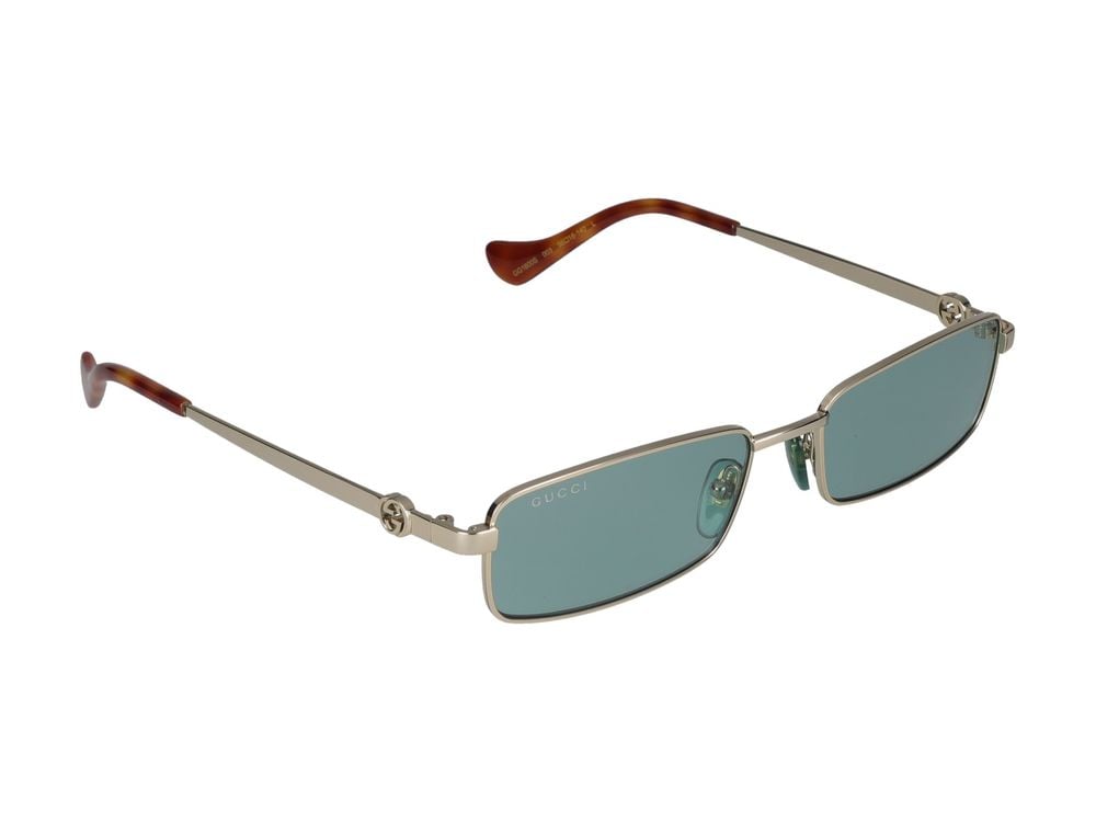 Gucci Gold Rectangular Metal Frame Sunglasses Blauw