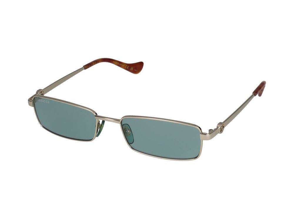 Gucci Gold Rectangular Metal Frame Sunglasses Blauw