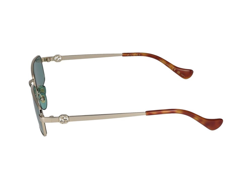 Gucci Gold Rectangular Metal Frame Sunglasses Blauw