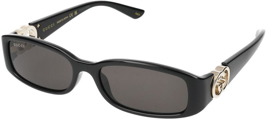 Gucci Black GG1661S Rectangular Gold Sunglasses Grijs