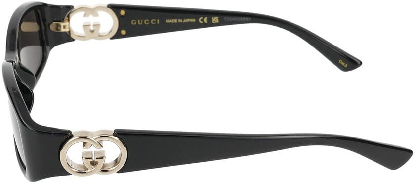 Gucci Black GG1661S Rectangular Gold Sunglasses Grijs