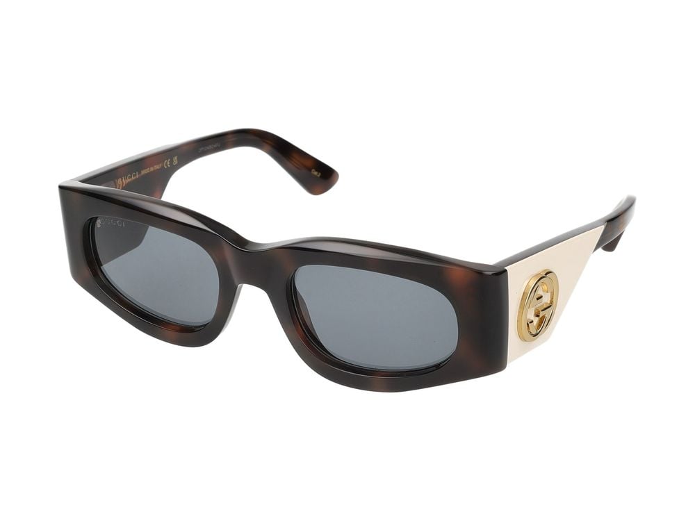 Gucci Havana Gold-Tone Detail Oversized Square Sunglasses Grijs