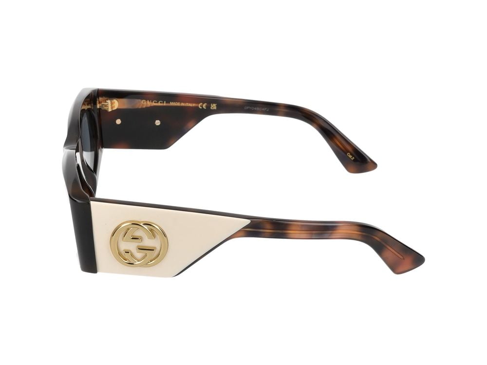 Gucci Havana Gold-Tone Detail Oversized Square Sunglasses Grijs
