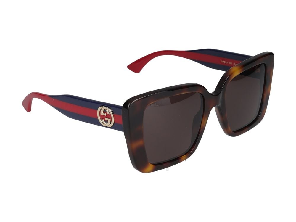 Gucci Havana Tortoiseshell Accents Oversized Square Sunglasses Grijs