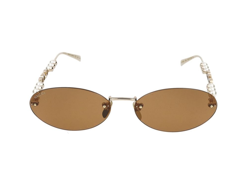 Gucci Gold Oval-Shaped Metal Frame Sunglasses Goud