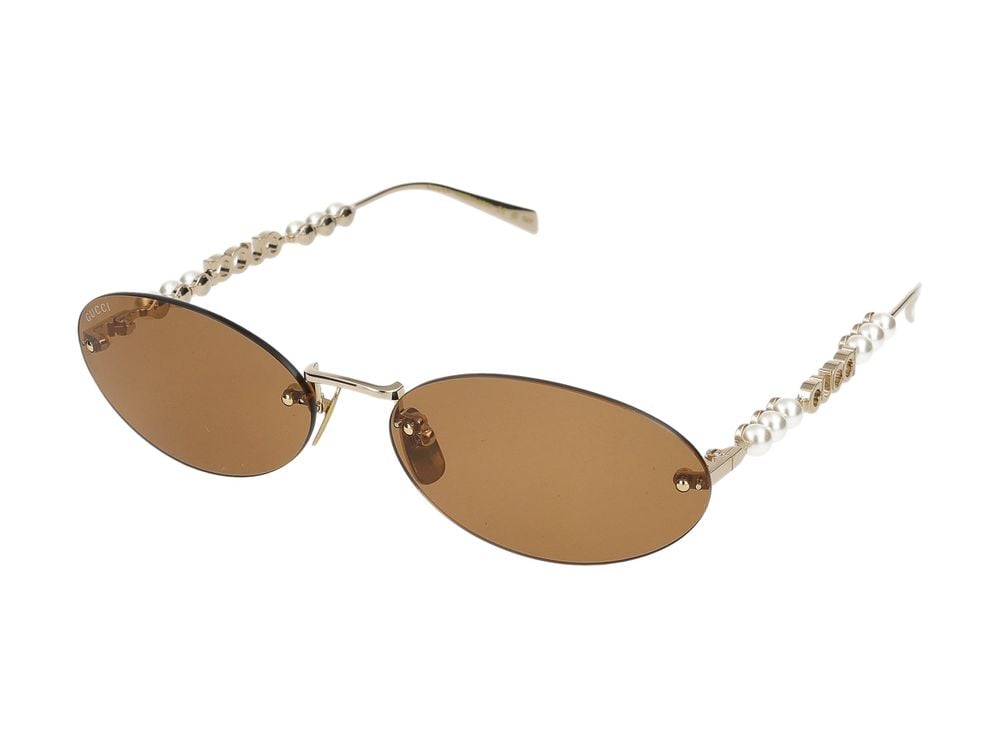 Gucci Gold Oval-Shaped Metal Frame Sunglasses Goud