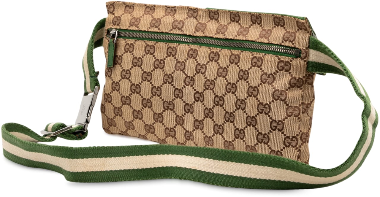 Gucci GG Canvas Web Double Pocket Belt Bag Bruin