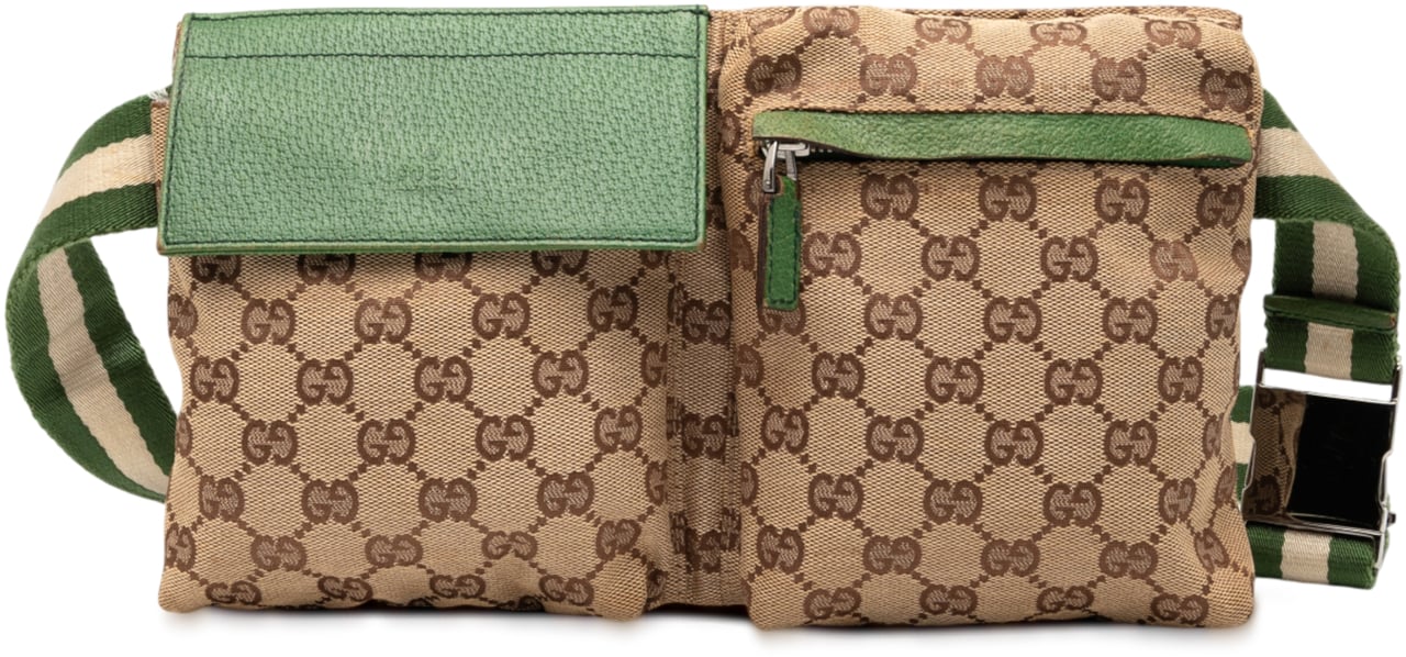 Gucci GG Canvas Web Double Pocket Belt Bag Bruin