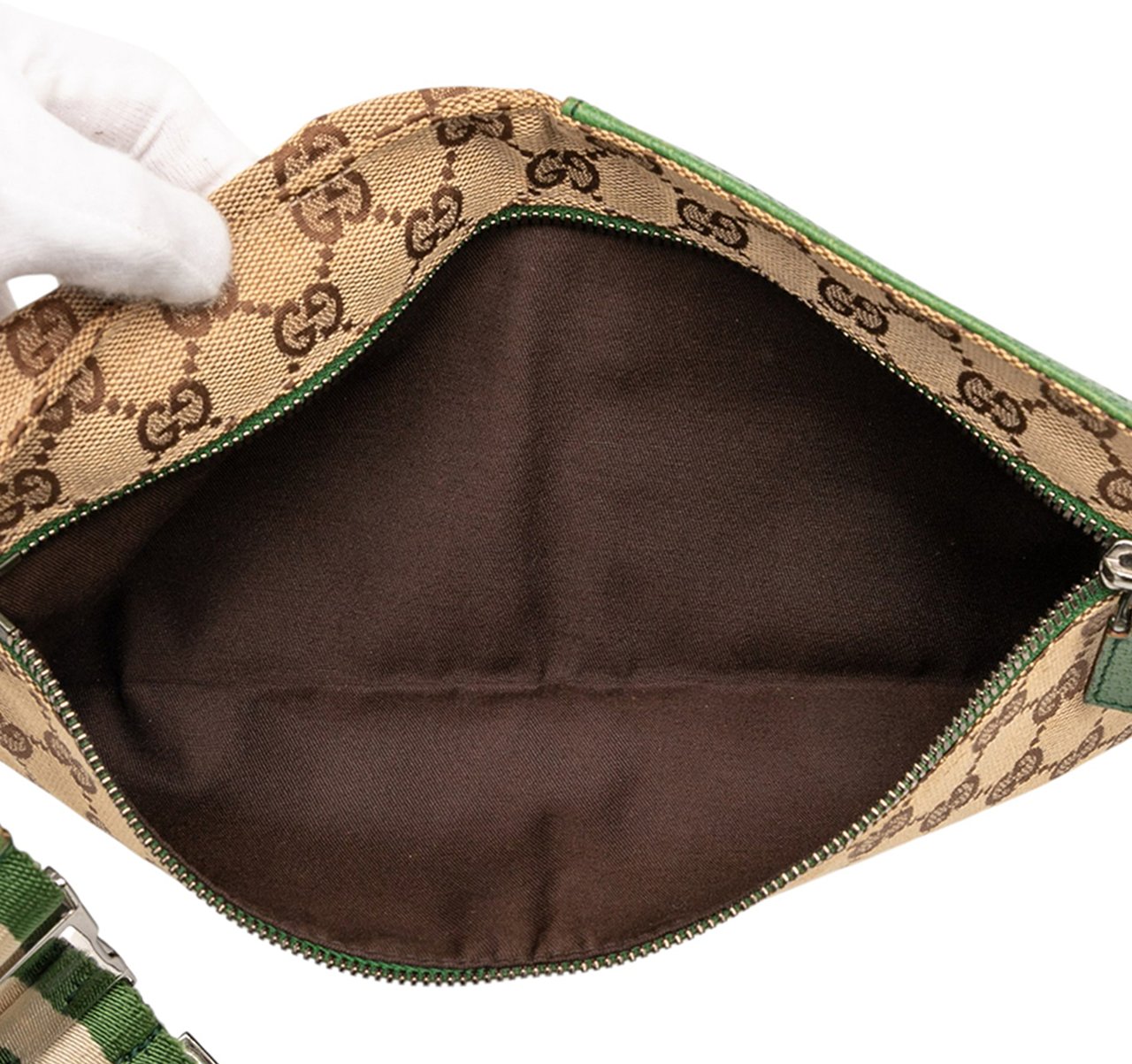 Gucci GG Canvas Web Double Pocket Belt Bag Bruin