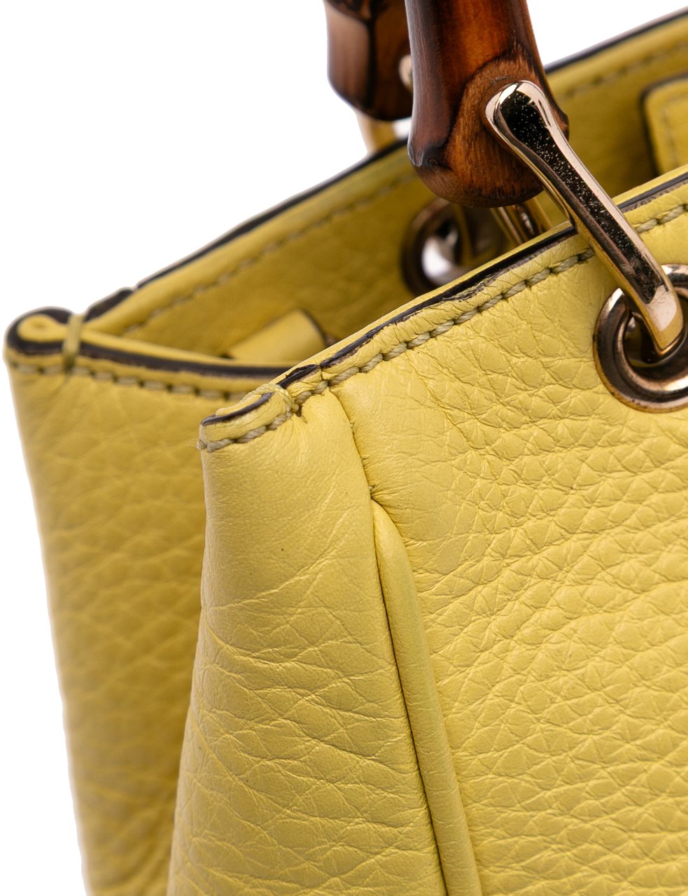 Gucci Mini Calfskin Bamboo Shopper Satchel Geel