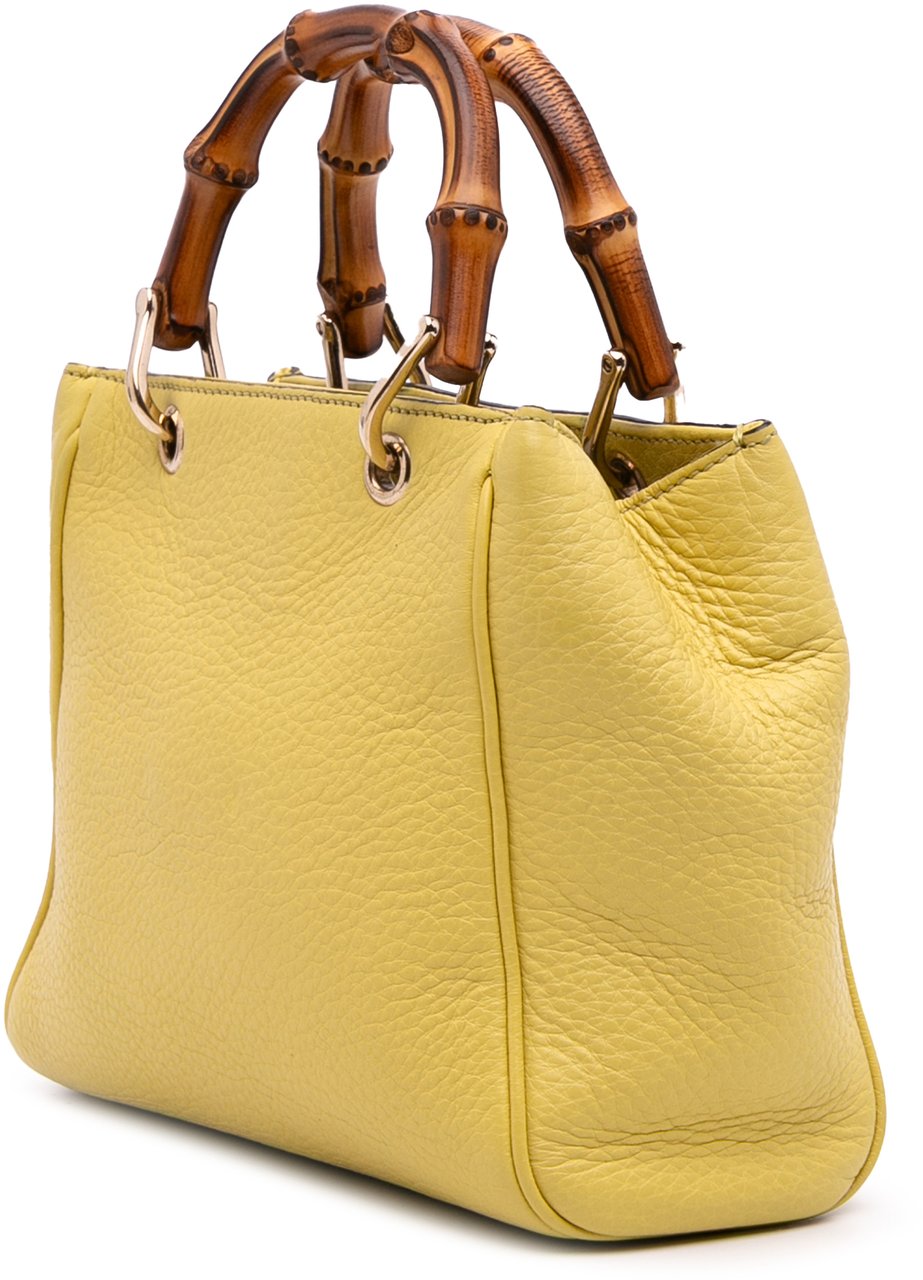Gucci Mini Calfskin Bamboo Shopper Satchel Geel