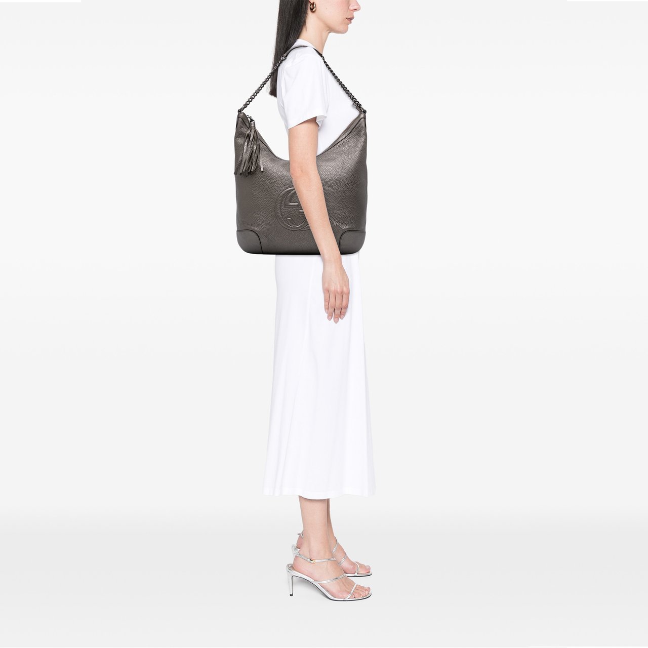 Gucci Metallic Leather Soho Shoulder Bag Zilver