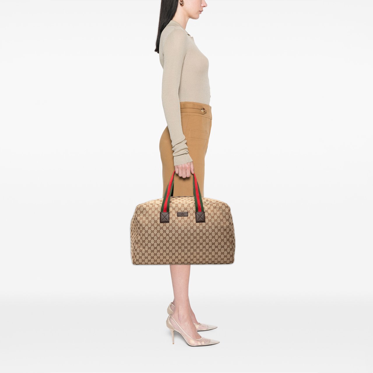 Gucci GG Canvas Web Travel Bag Bruin