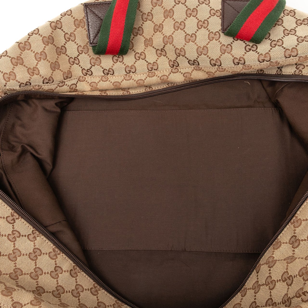 Gucci GG Canvas Web Travel Bag Bruin