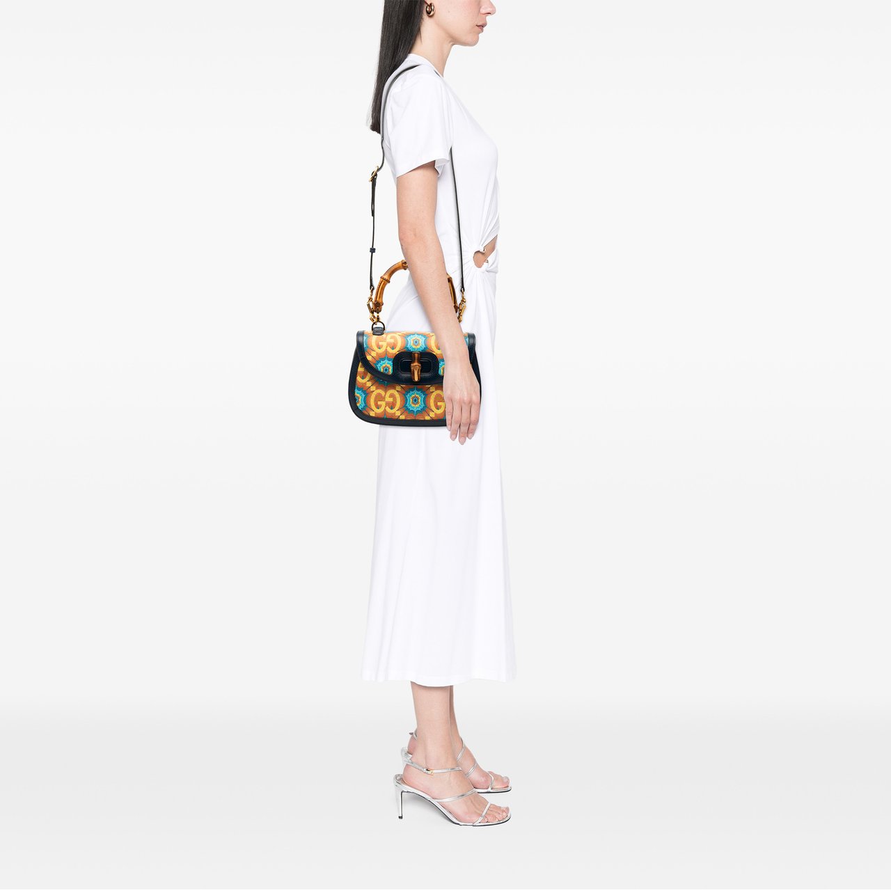 Gucci 100th Anniversary Medium GG Coated Canvas Kaleidoscope 1947 Bamboo Top Handle Bag Blauw