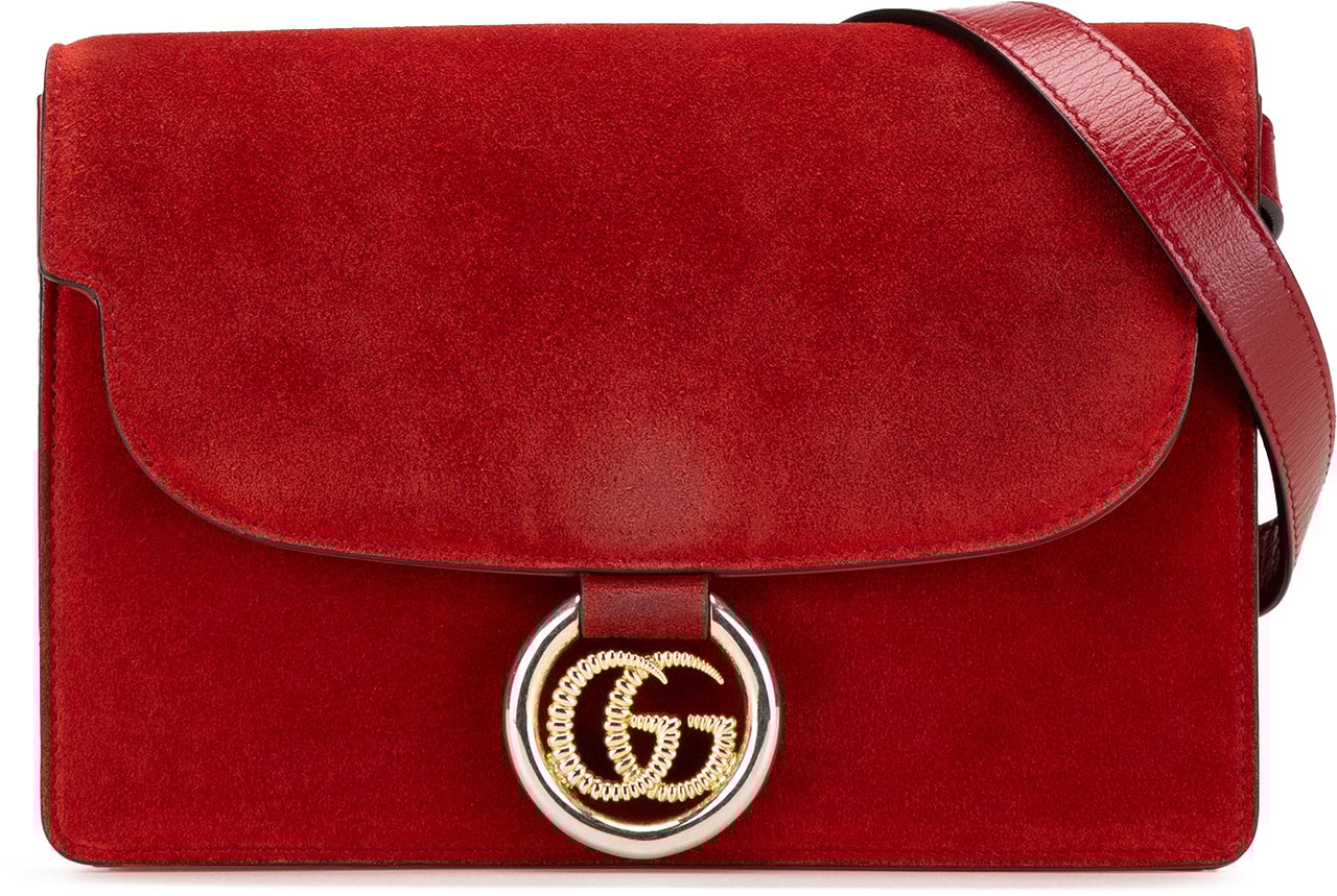 Gucci Small Suede GG Ring Torchon Crossbody Rood