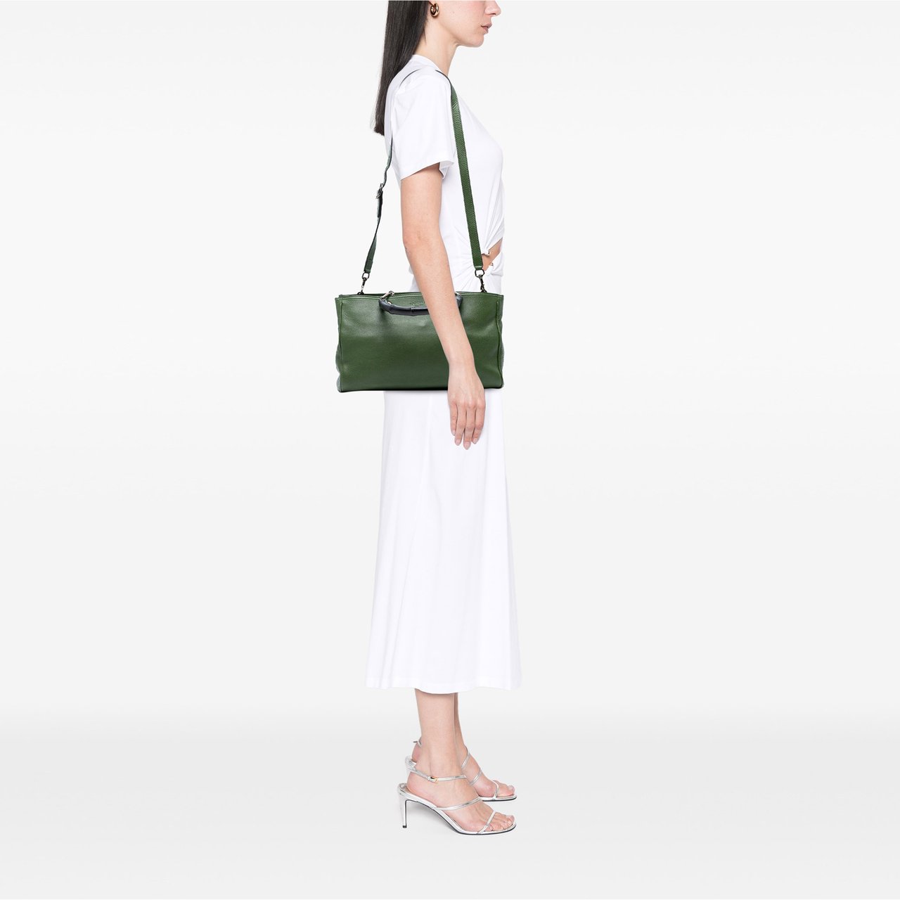 Gucci Medium Calfskin Bamboo Shopper Satchel Groen