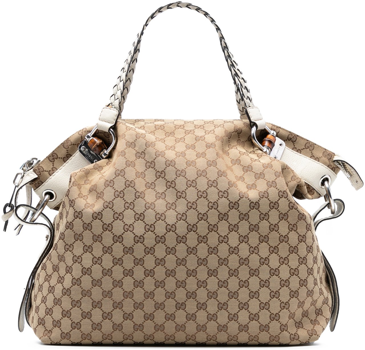 Gucci Large GG Canvas Bamboo Bar Tote Bruin