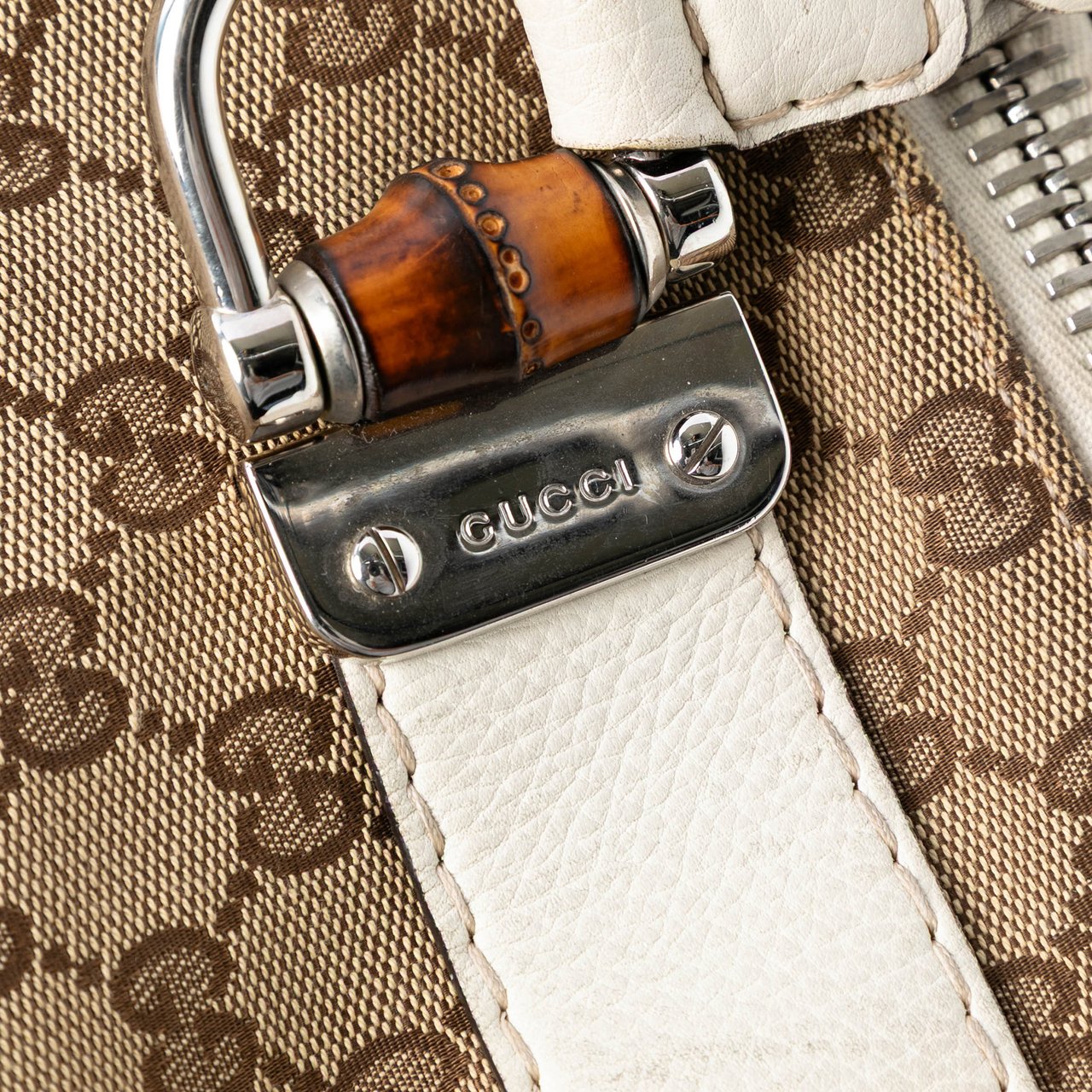 Gucci Large GG Canvas Bamboo Bar Tote Bruin