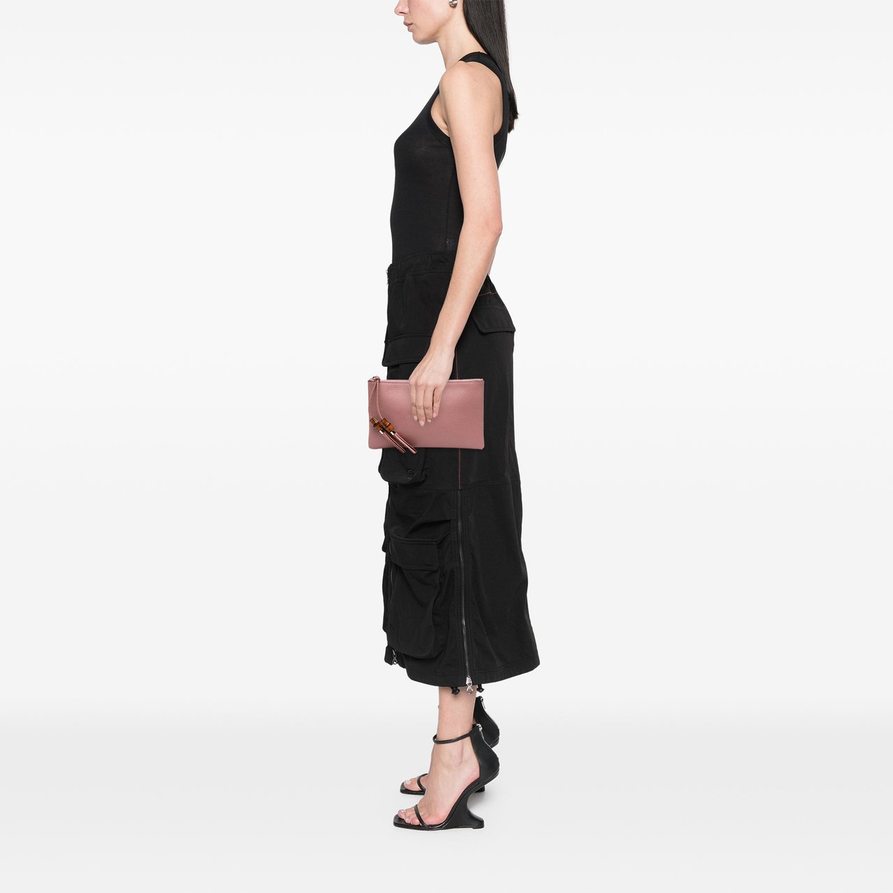 Gucci Calfskin Bamboo Clutch Roze
