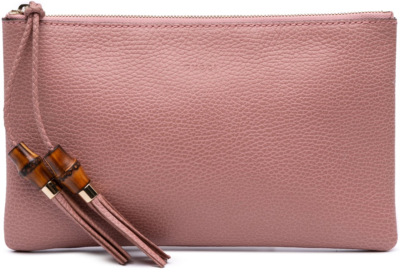 Gucci Calfskin Bamboo Clutch Roze