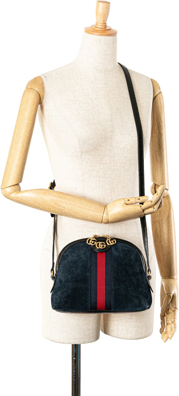 Gucci Small Ophidia Suede Dome Crossbody Blauw