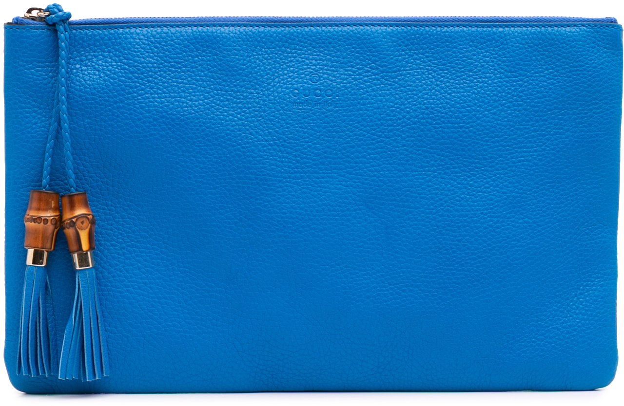 Gucci Calfskin Bamboo Tassel Clutch Blauw