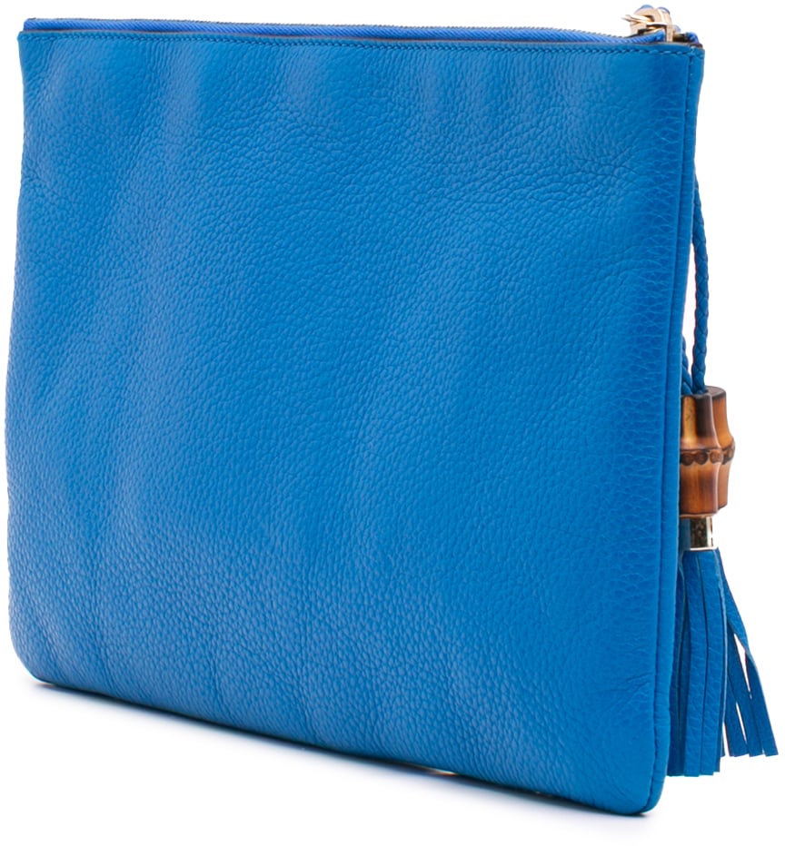 Gucci Calfskin Bamboo Tassel Clutch Blauw