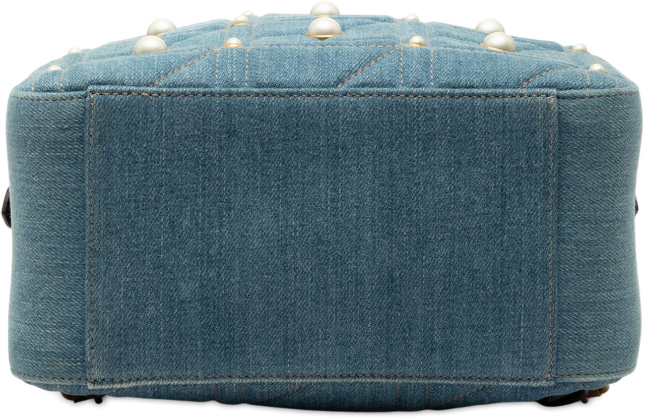 Gucci Small GG Marmont Pearl Studded Matelasse Denim Backpack Blauw