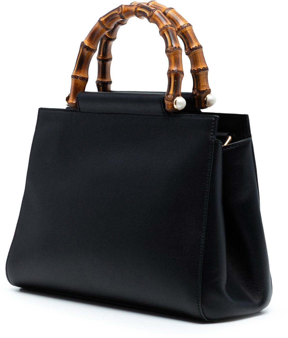 Gucci Small Leather Bamboo Nymphaea Satchel Zwart