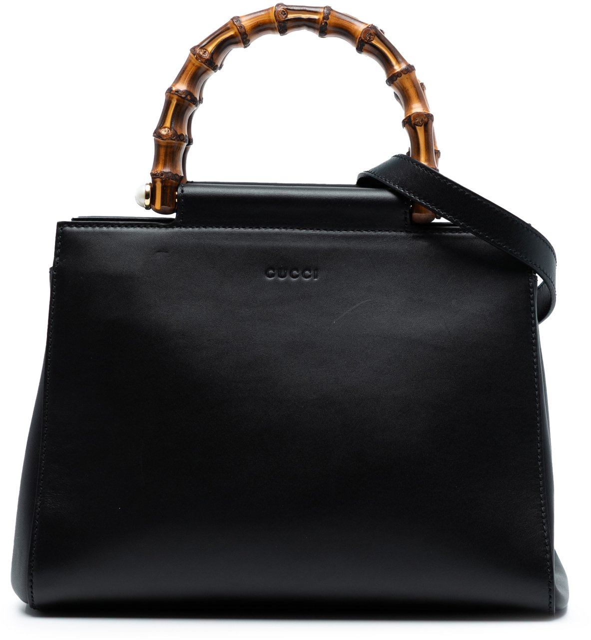 Gucci Small Leather Bamboo Nymphaea Satchel Zwart