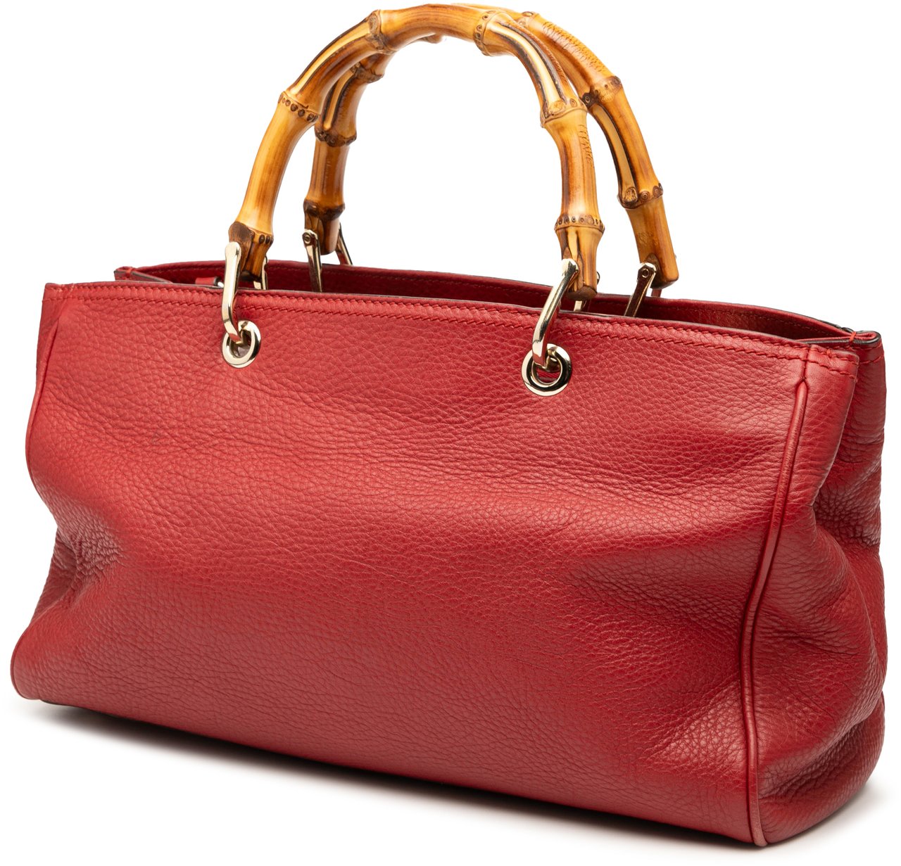 Gucci Medium Calfskin Bamboo Shopper Satchel Rood