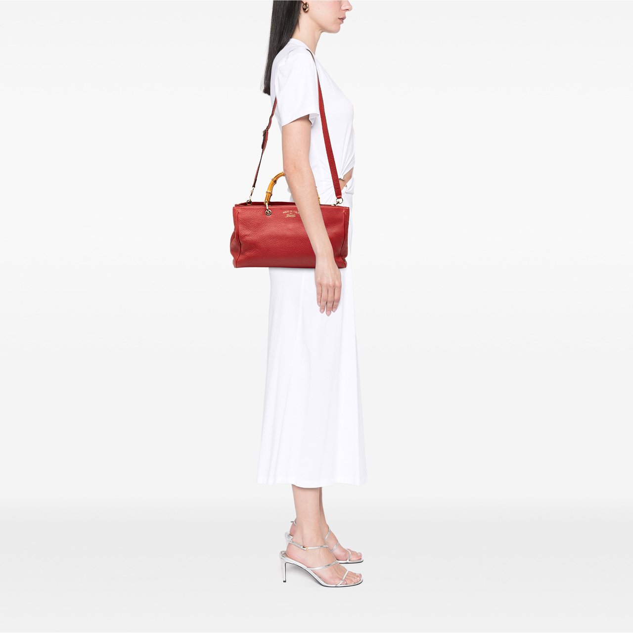 Gucci Medium Calfskin Bamboo Shopper Satchel Rood