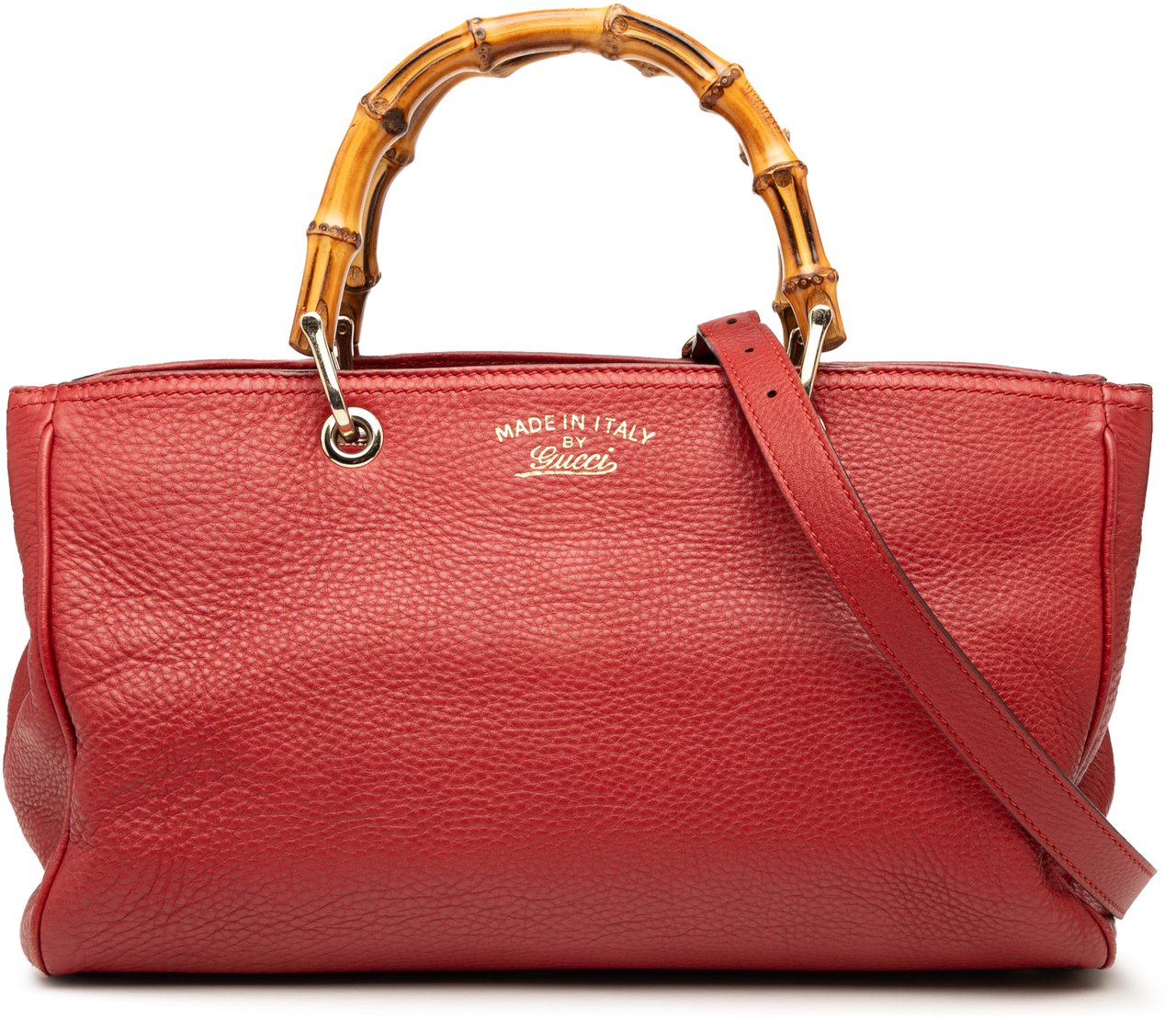 Gucci Medium Calfskin Bamboo Shopper Satchel Rood