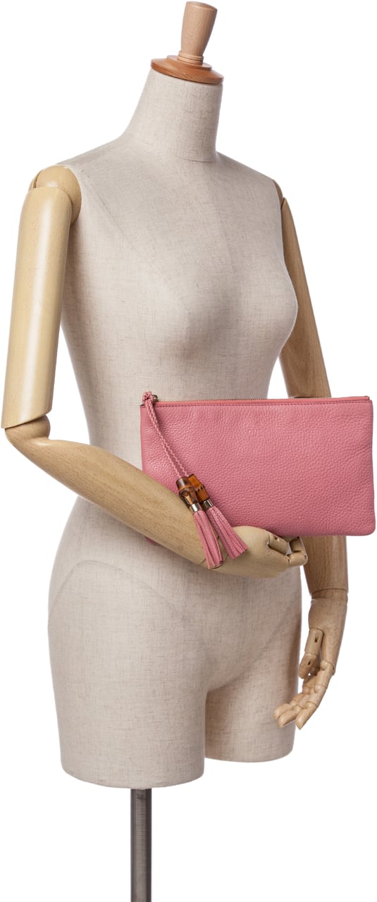 Gucci Calfskin Bamboo Clutch Roze