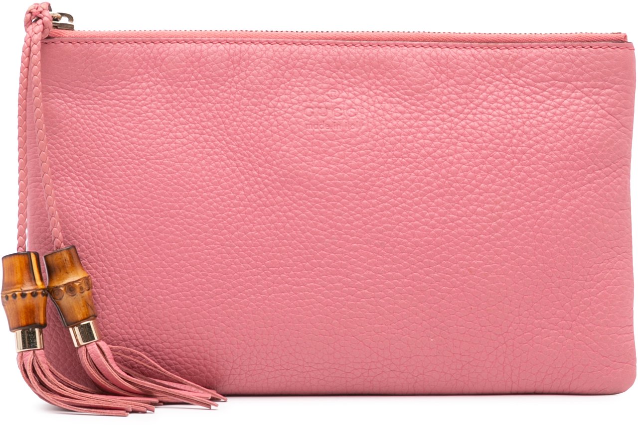 Gucci Calfskin Bamboo Clutch Roze