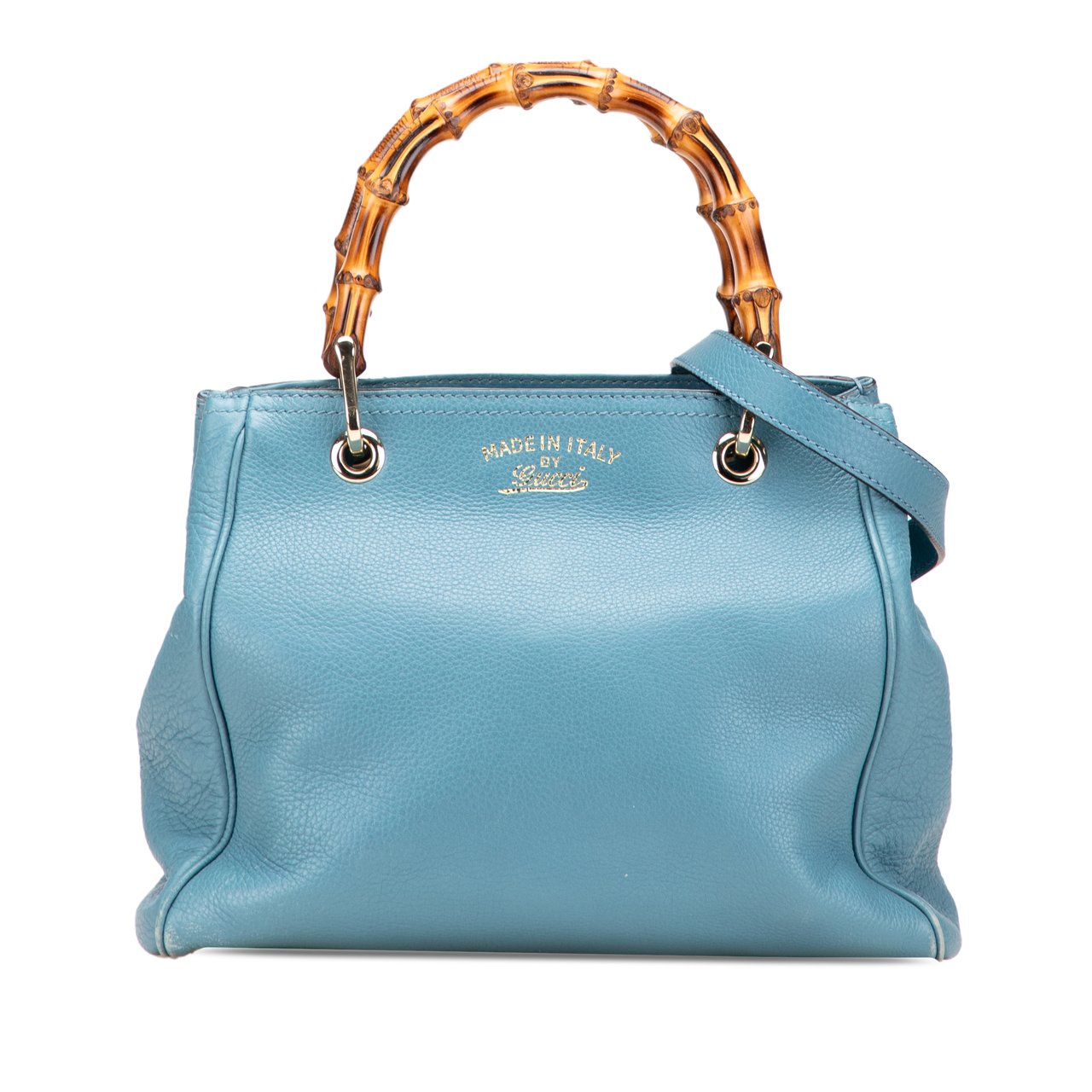 Gucci Small Calfskin Bamboo Shopper Satchel Blauw