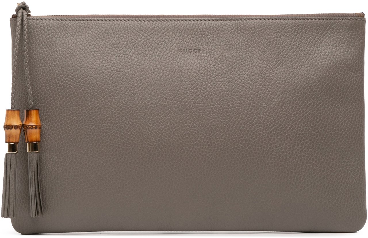 Gucci Calfskin Bamboo Tassel Clutch Grijs