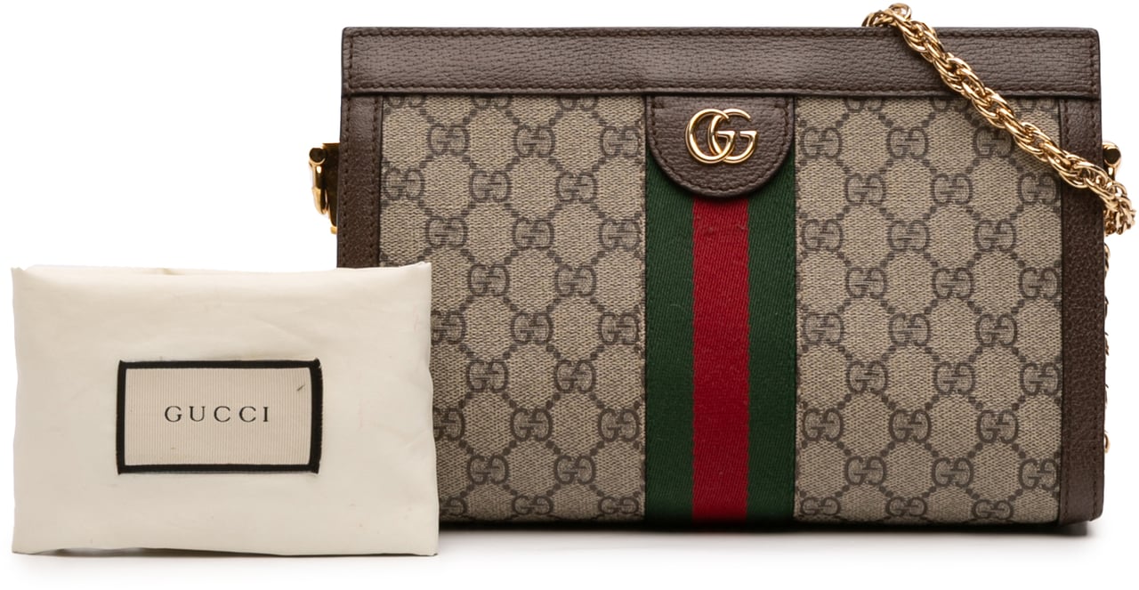 Gucci Small GG Supreme Web Ophidia Chain Crossbody Bruin