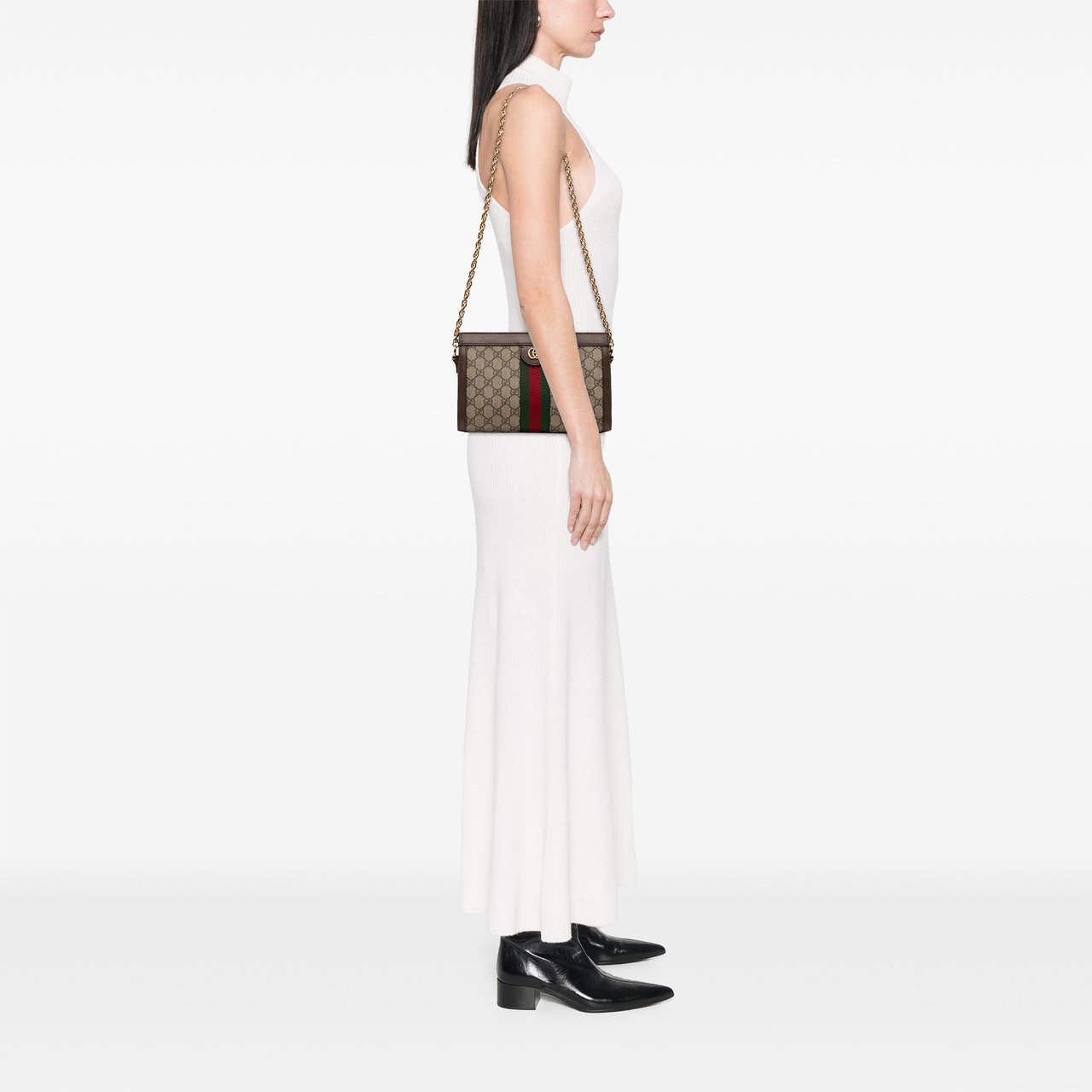 Gucci Small GG Supreme Web Ophidia Chain Crossbody Bruin