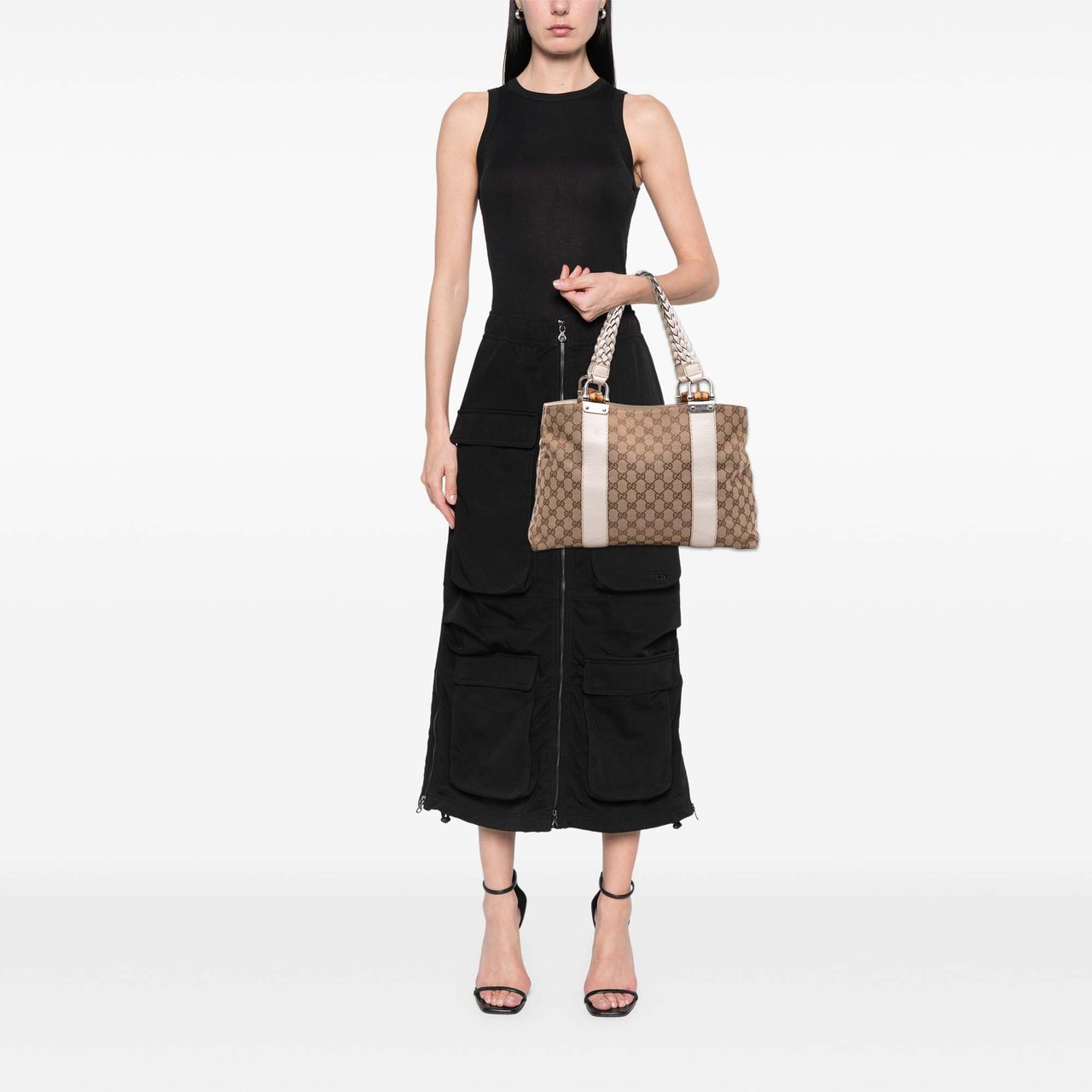 Gucci Medium GG Canvas Bamboo Libeccio Tote Bruin