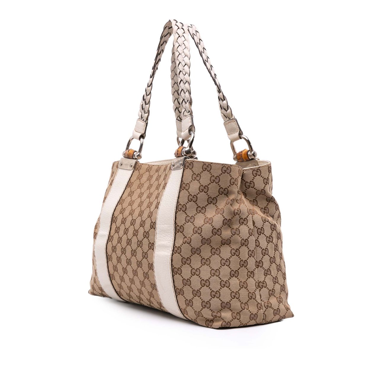 Gucci Medium GG Canvas Bamboo Libeccio Tote Bruin