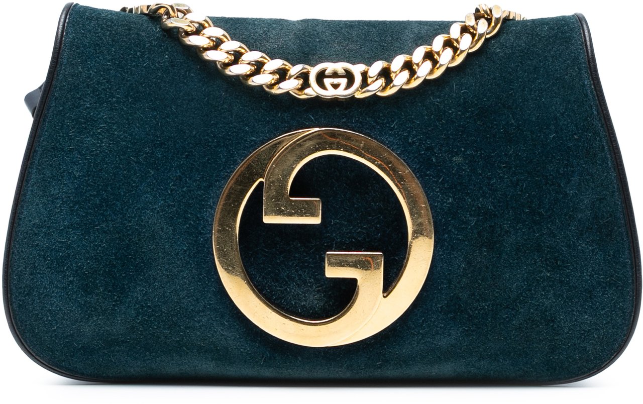Gucci Small Suede Blondie Chain Satchel Blauw