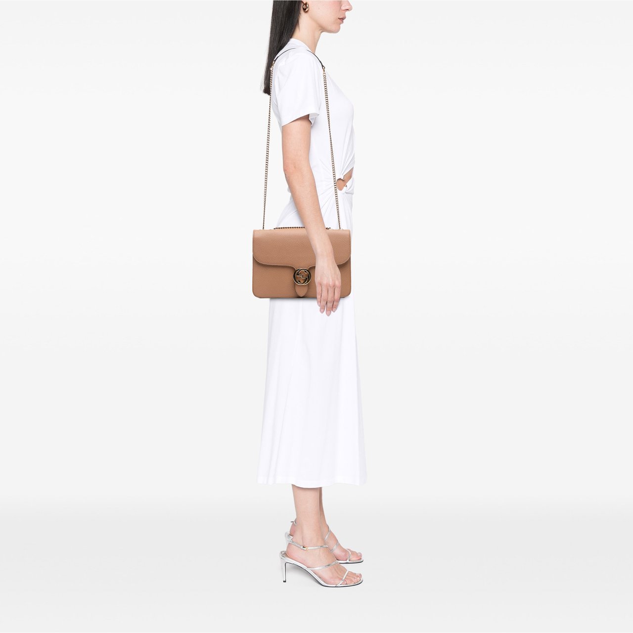 Gucci Medium Dollar Calfskin Interlocking G Crossbody Bruin