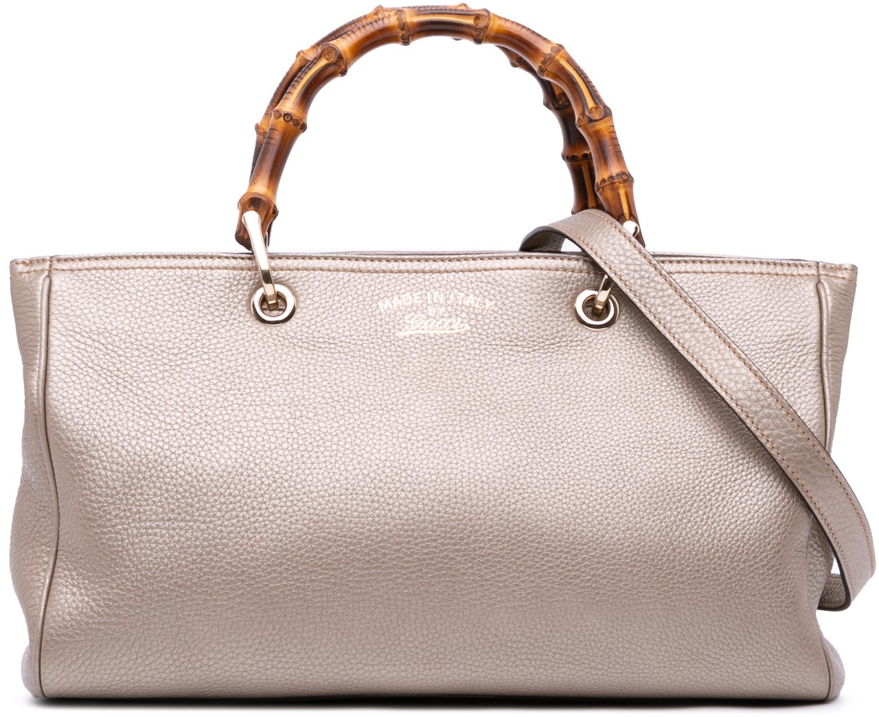 Gucci Medium Calfskin Bamboo Shopper Satchel Goud