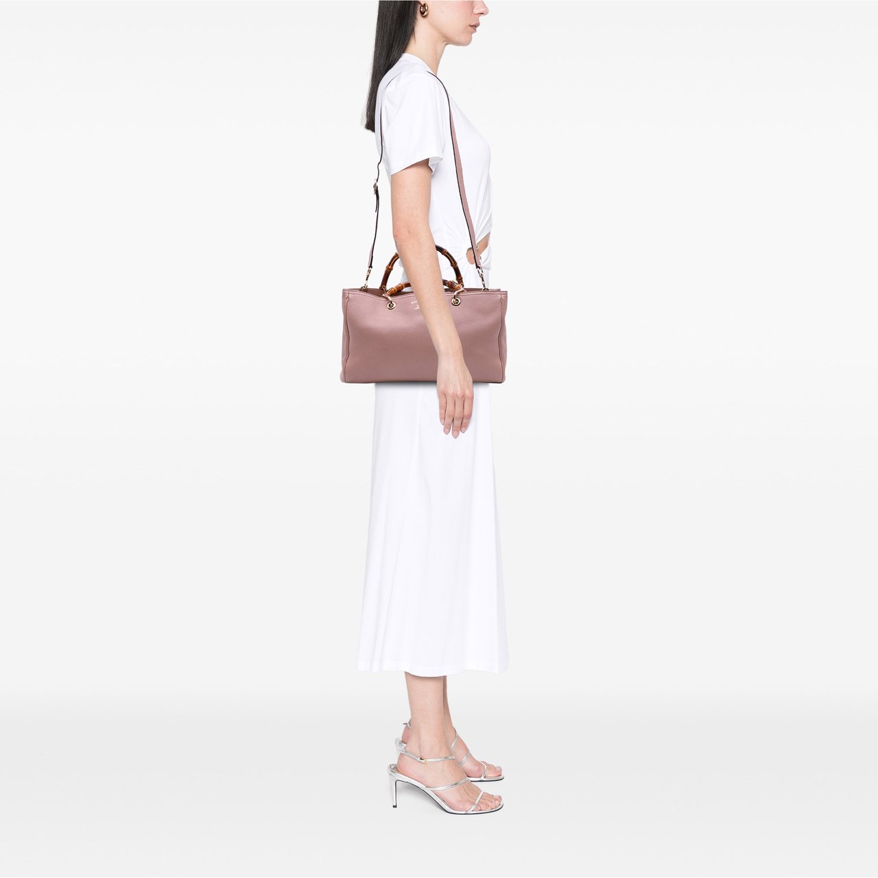 Gucci Medium Calfskin Bamboo Shopper Satchel Roze