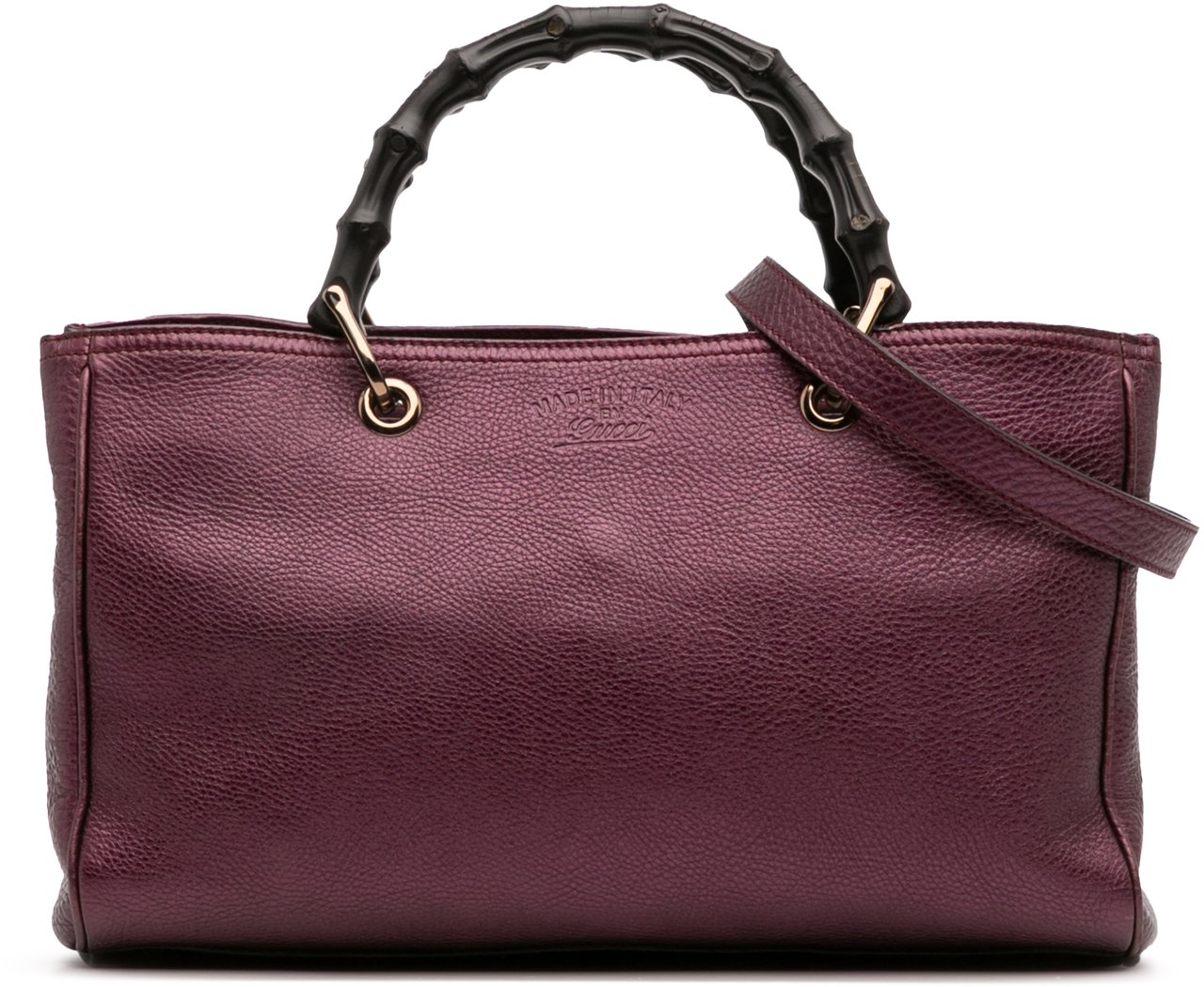 Gucci Medium Calfskin Bamboo Shopper Satchel Paars